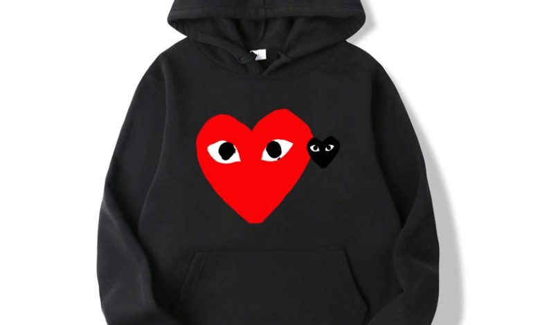 red heart and white heart CDG black Hoodie