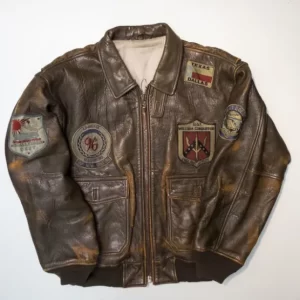 Top Gun Vintage 80s Military Flight Brown Leather Jacket